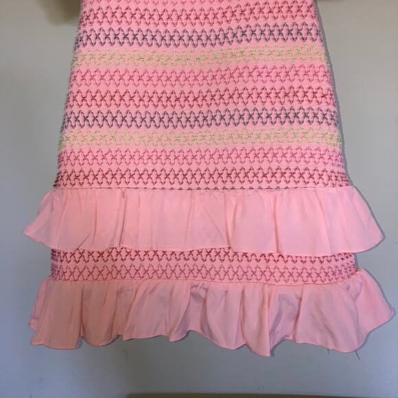 Lovers + Friends Archie Mini Dress Pink Lemonade Smocked Skirt Ruffles Side Zip - Picture 14 of 16